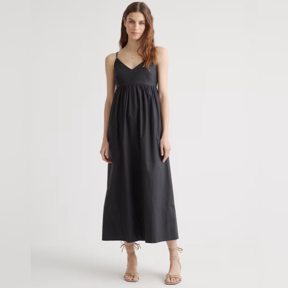 Quince Women's Black Organic Cotton Sleeveless Maxi Dress sz M NWT Pockets